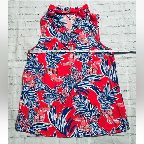 CROWN & IVY Women's Size M 100% Rayon Tank Top Ruffle V Neck Tropical Multicolor - Picture 6 of 9